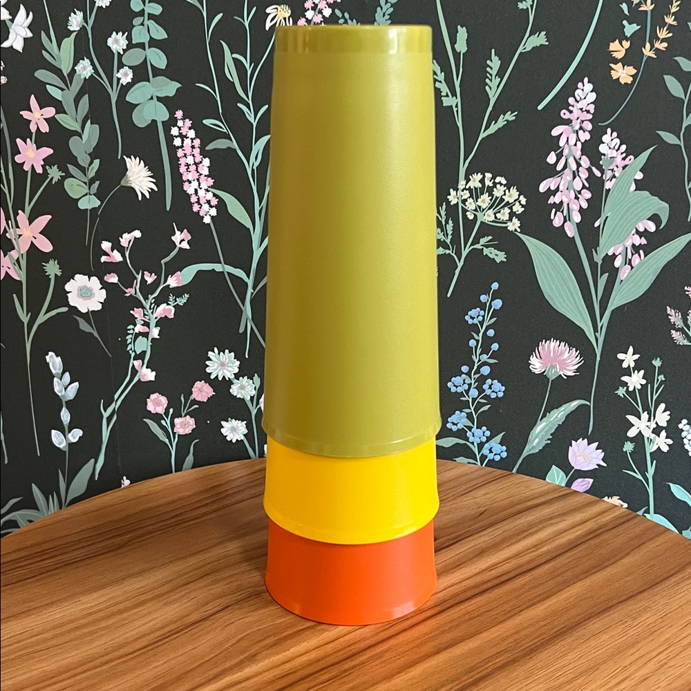 VINTAGE TUPPERWARE TUMBLERS in harvest colors, set of 3, retro kitchen 16oz
